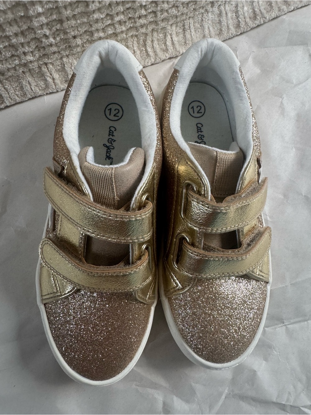 Cat & Jack Metallic Gold Glitter Velcro Sneakers
